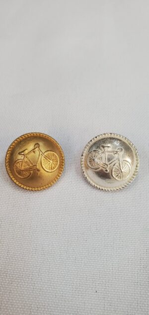 Bouton métal motif vélo (doré mat & argenté brillant – 20 mm) – Couleur au choix