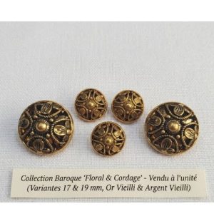 Bouton Métal Floral & Cordage – Finition Or Vieilli – 17 / 19 mm