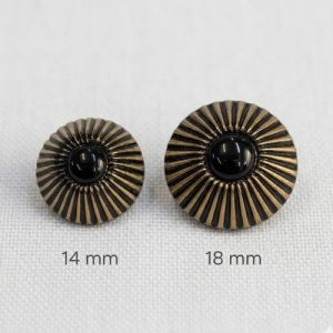 Bouton Acrylique Noir & Motif Solaire Doré – 14 / 18 mm