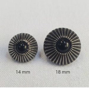 Bouton Acrylique Noir & Motif Corne Argenté – 14 / 18 mm