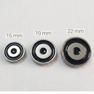 Bouton Bijou Double Cercle – Émail Noir & Métal Argenté