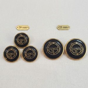 Bouton Métal Noir & Bordure Dorée Ciselée (20 / 25 mm)