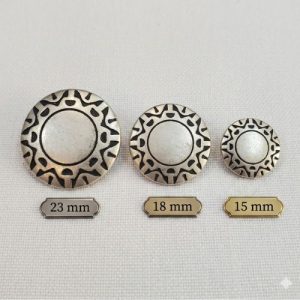 Bouton Métal Argenté Soleil Central & Bordure Crantée (15 / 18 / 23 mm)