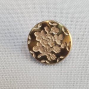 Bouton Métal Doré & Blanc Motif Feuille – 15 mm