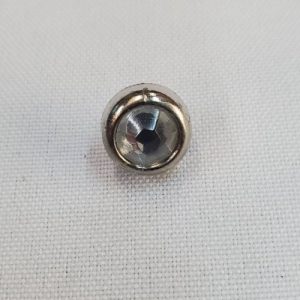 Bouton Bijou Acrylique Argenté & Strass Cristallin – 12 mm