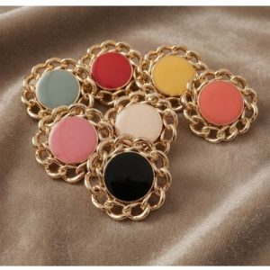 Lot de 6 boutons "bijou" – bordure dorée & centre acrylique – 18 mm – modèle 1 – Couleur au choix