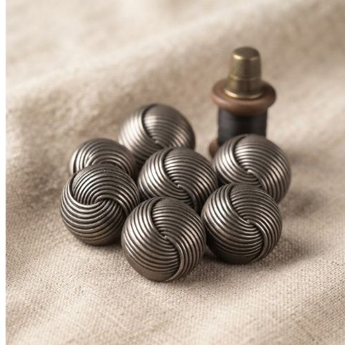 Lot de 6 boutons bijou acrylique argent vieilli strié – 14 mm – vendus par lot de 6