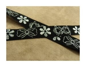 RUBAN FANTAISIE Pailleté MOTIF FLEUR en lurex SUR FOND NOIR