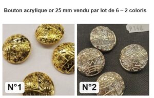 Bouton acrylique or 25 mm vendu par lot de 6 : les 2 coloris numérotés