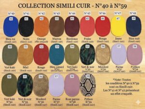 Coudières simili cuir petit modèle 10,5 × 7,5 cm – Collection N°40 à N°59 : toutes les couleurs numérotées