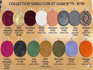 Coudières simili cuir et simili daim – Collection N°79 à N°93 : toutes les couleurs numérotées