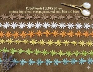 Ruban brodé fleurs coton 20 mm : toutes les couleurs