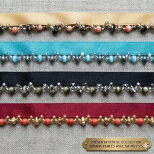Ruban perlé avec satin 1,5 cm : toutes les couleurs