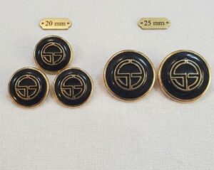 Bouton métal noir & bordure dorée ciselée (20 / 25 mm)