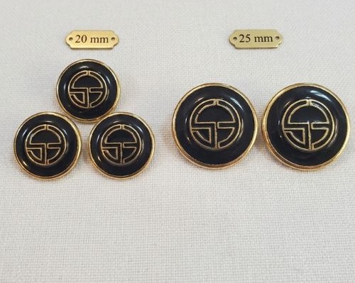 Bouton métal noir & bordure dorée ciselée (20 / 25 mm)